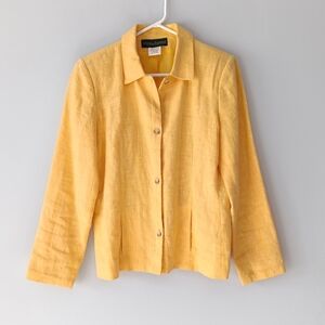 Harve Benard 100% Linen Blazer Long Sleeves Buttons Pockets Sunny Yellow Size 6